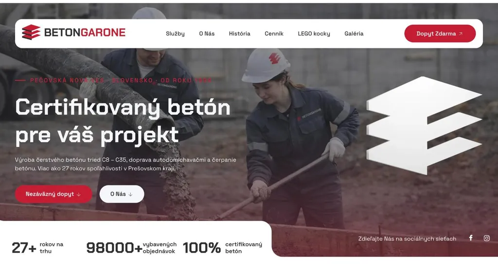 Beton Garone: ukážka webu